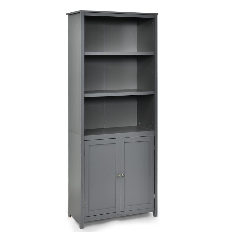 Bookcases |  Standing Wooden Bookcase with  3 Tier Open Book Shelving and Double Doors Gray Bookcases Bookcases