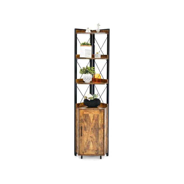 Bookcases |  Tall Corner Storage Cabinet with 3-Tier Shelf and Enclosed Cabinet Rustic Brown Bookcases Bookcases