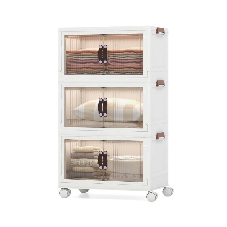 Cabinets & Chests |  25.5/60 Gal 3-Tier Stackable Storage Boxes Bins with Magnetic Doors and Lockable Casters Cabinets & Chests Cabinets & Chests