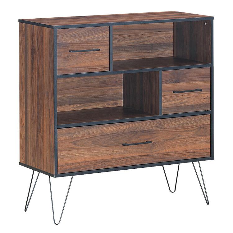 Cabinets & Chests |  3-Tier Wood Storage Cabinet with Drawers and 4 Metal Legs Walnut Cabinets & Chests Cabinets & Chests