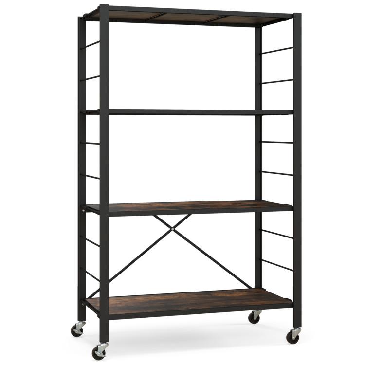 Cabinets & Chests |  4-tier Foldable Storage Shelf for Tool Room Kitchen Living Room Black Cabinets & Chests Black