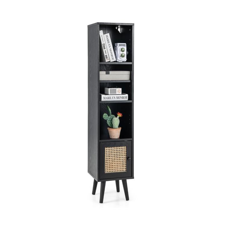 Cabinets & Chests |  4 Tiers Rattan Storage Cabinet with Slim Design Black Cabinets & Chests Black