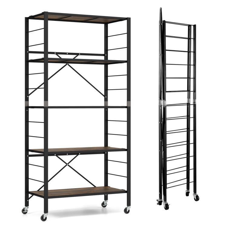 Cabinets & Chests |  5-Tier Foldable Shelving Unit with Detachable Wheels and Anti-Toppling System Black Cabinets & Chests Black