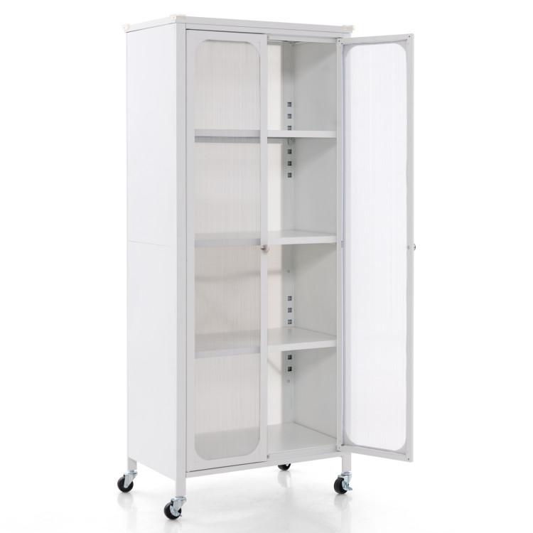 Cabinets & Chests |  Glass Doors Storage Cabinet with Wheels and Adjustable Shelves White Cabinets & Chests Cabinets & Chests