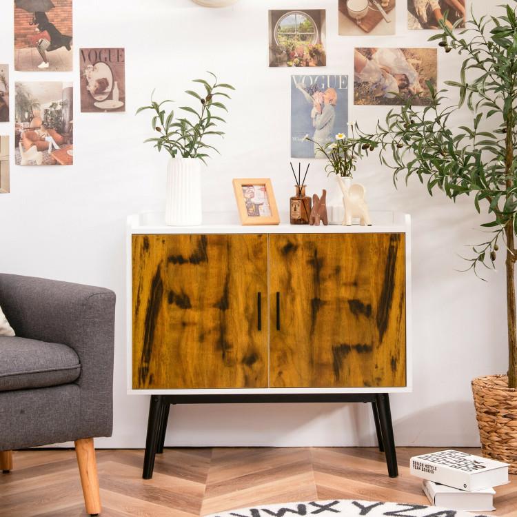 Cabinets & Chests |  Mid-Century Wood Storage Cabinet with 2 Doors and Metal Legs for Entryway White, Rustic Brown Cabinets & Chests Cabinets & Chests