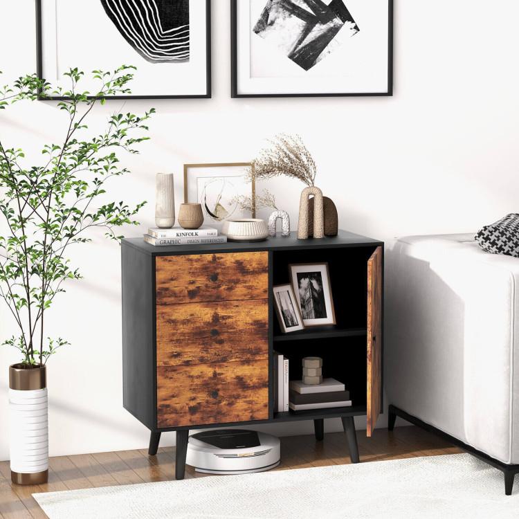 Cabinets & Chests |  Mid-Century Wood Storage Cabinet with Door and 3 Drawers Brown, Black Cabinets & Chests Brown + Black