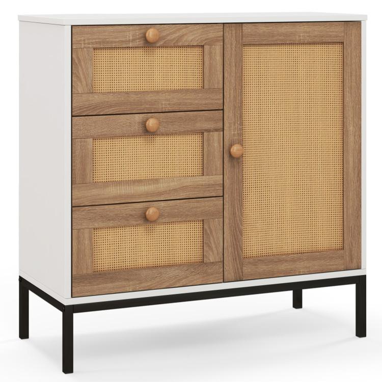 Cabinets & Chests |  Rattan Sideboard Buffet Cabinet with 1 Door and 3 Drawers White Cabinets & Chests Cabinets & Chests