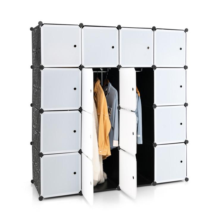 Clothing & Closet Storage |  16-Cube Storage Organizer with 16 Doors and 2 Hanging Rods Black Bedroom Black