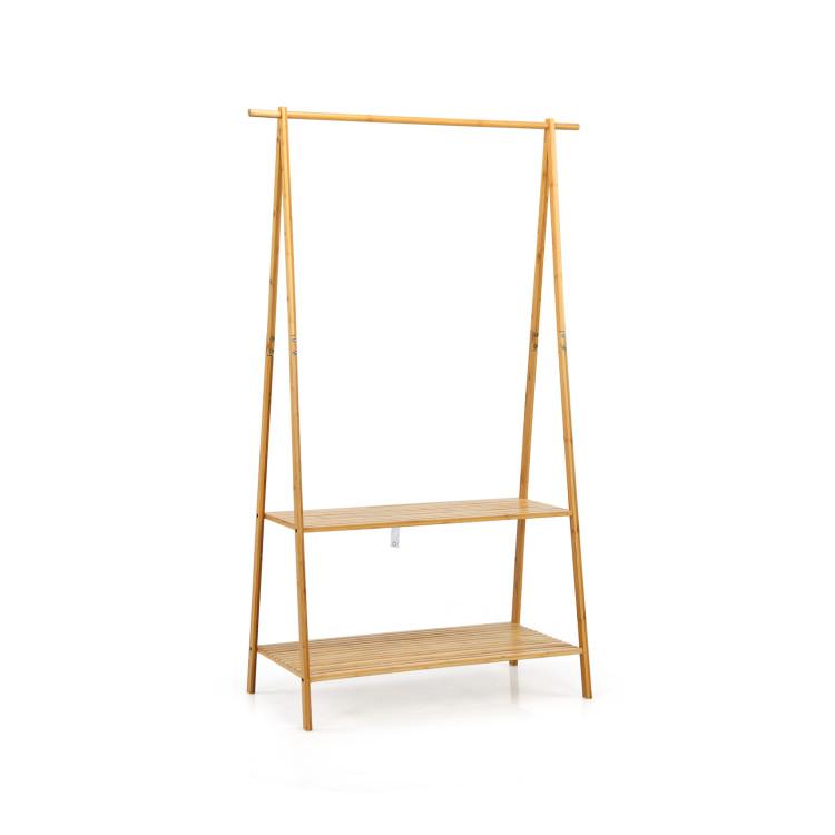 Clothing & Closet Storage |  Bamboo Clothes Hanging Rack with 2-Tier Storage Shelf for Entryway Bedroom Natural Bedroom Clothing & Closet Storage