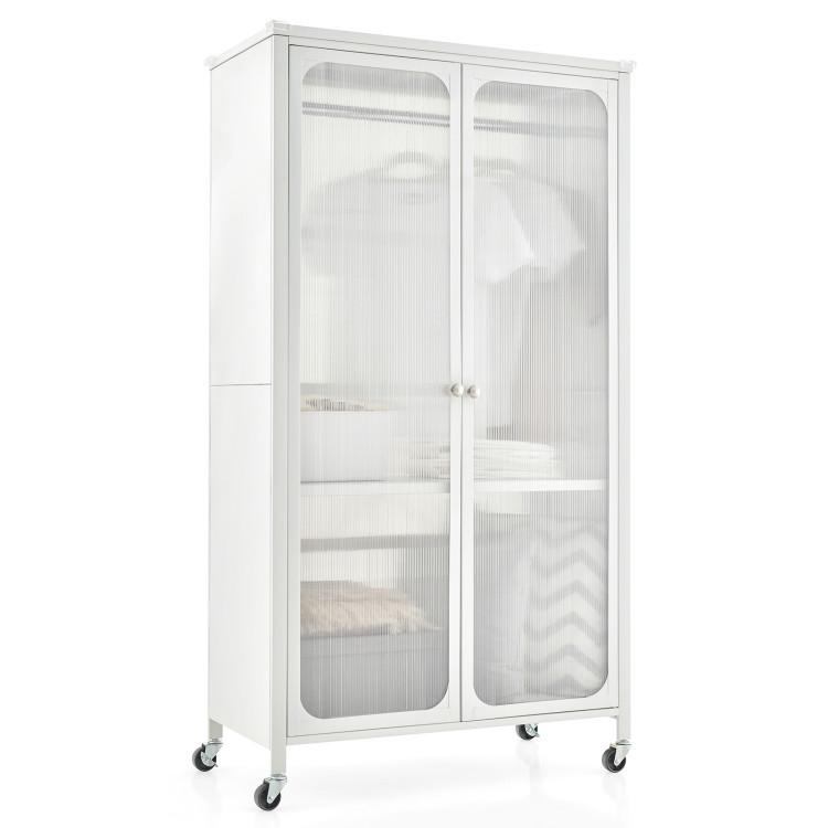 Clothing & Closet Storage |  Rolling Storage Armoire Closet with Hanging Rod and Adjustable Shelf White Bedroom Clothing & Closet Storage