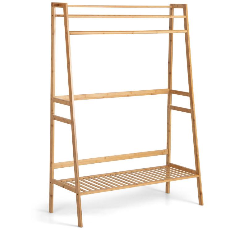 Coat Racks & Hall Trees |  Bamboo Clothing Rack with Storage Shelves Natural Coat Racks & Hall Trees Coat Racks & Hall Trees