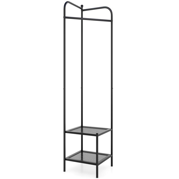 Coat Racks & Hall Trees |  Corner Coat Rack with Top Hanger and 2 Mesh Shelves for Entryway Hallway Living Room Bedroom Black Entrywaym Black