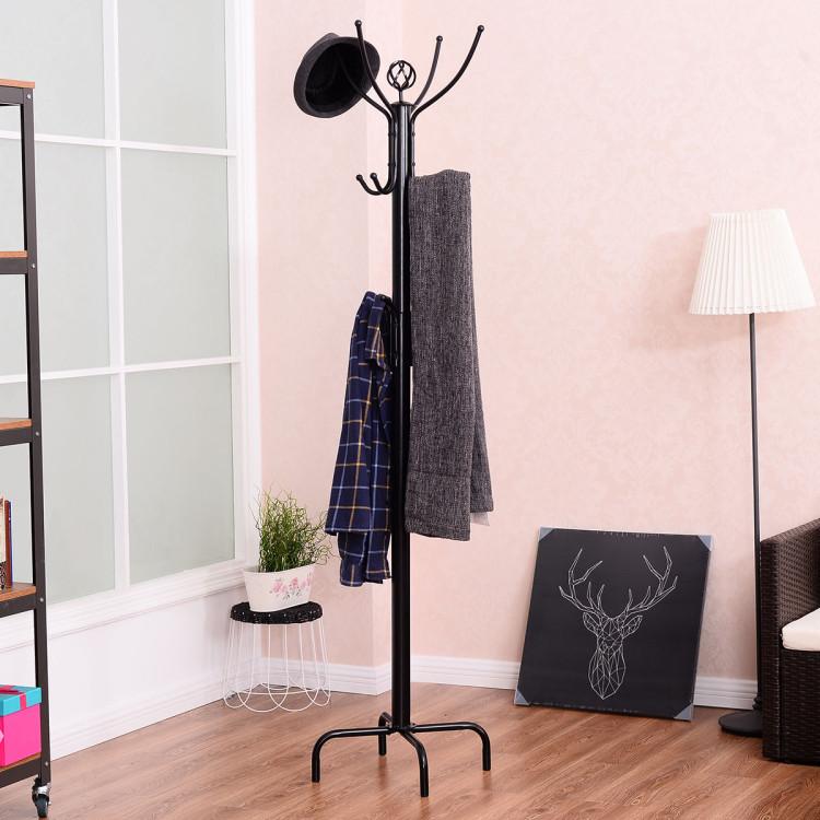 Coat Racks & Hall Trees |  Metal Coat Rack with 12 Hooks Black Coat Racks & Hall Trees Black