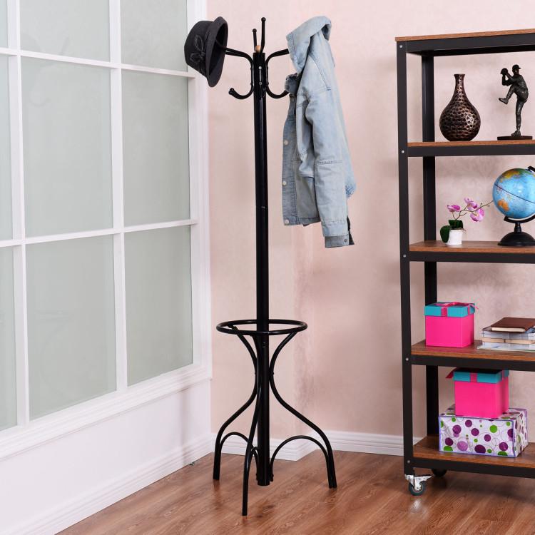 Coat Racks & Hall Trees |  Vintage Metal Coat Hat Tree Stand Clothes Hanger Black Coat Racks & Hall Trees Black