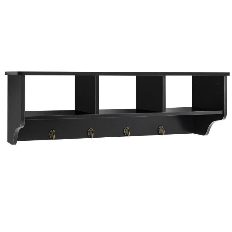 Coat Racks & Hall Trees |  Wall Mount Hooks Shelf for Entryway Storage Black Coat Racks & Hall Trees Black