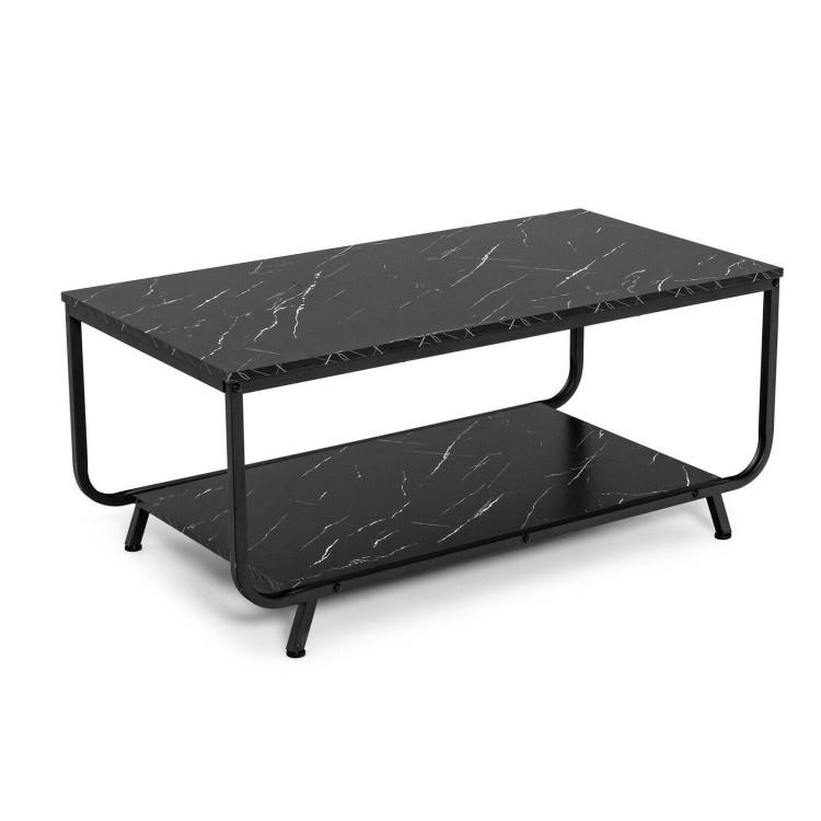 Coffee Tables |  2-Tier Modern Marble Coffee Table with Storage Shelf for Living Room Black Coffee Tables Black