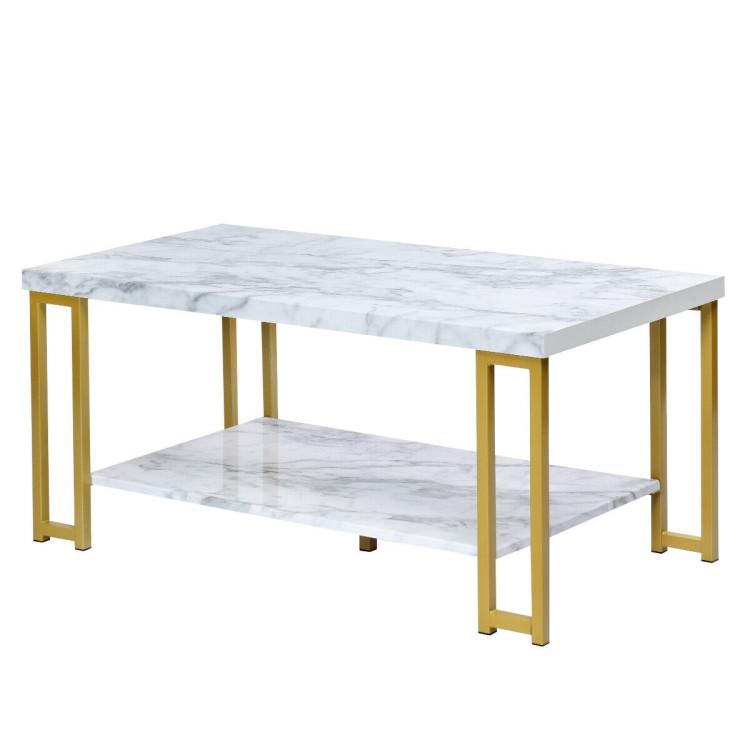 Coffee Tables |  2-Tier Rectangular Modern Coffee Table with Gold Print Metal Frame Coffee Tables Coffee Tables