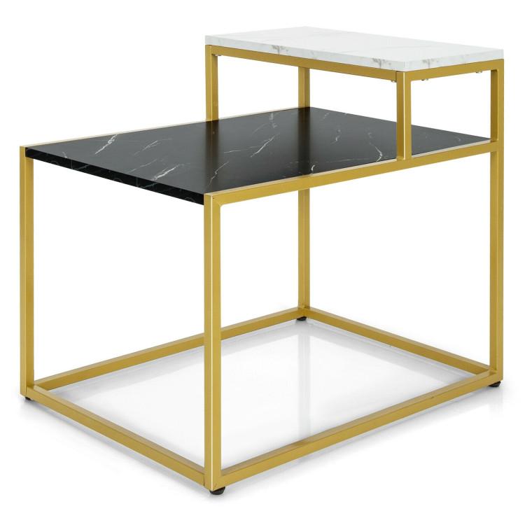 Coffee Tables |  2-Tier Side Table with Metal Frame and Marble Finish Tabletop for Living Room White Coffee Tables Coffee Tables