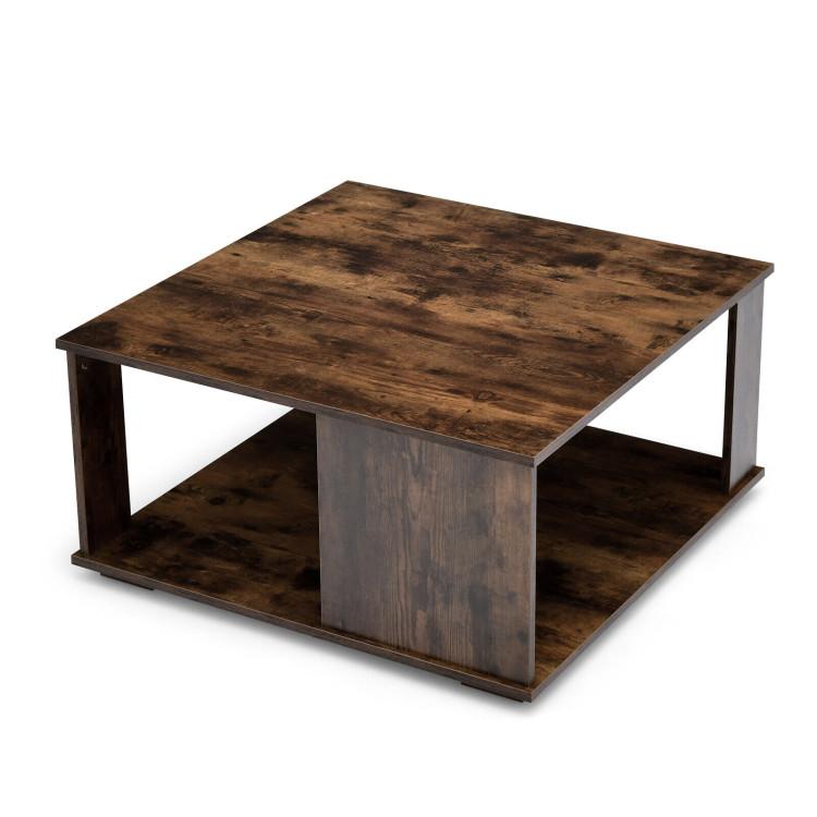 Coffee Tables |  2 Tiers Square Coffee Table with Storage and Non-Slip Foot Pads Rustic Brown Coffee Tables Coffee Tables