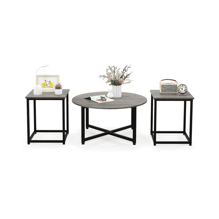 Coffee Tables |  3-Piece Coffee Table Set Round Coffee Table and 2PCS Square End Tables Gray Coffee Tables Coffee Tables