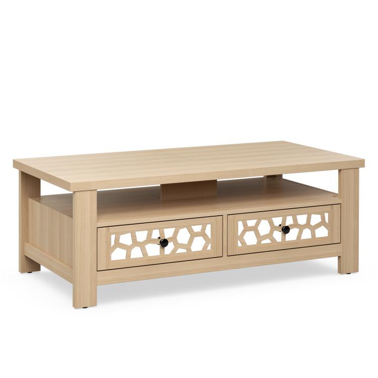 Coffee Tables |  3-tier Coffee Table with 2 Drawers and 5 Support Legs Natural Coffee Tables Coffee Tables