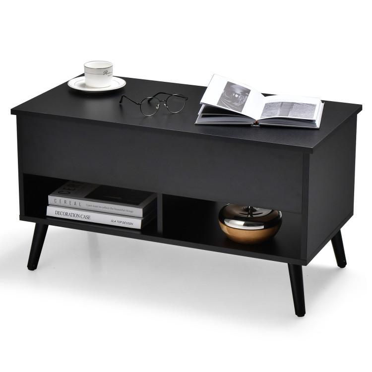 Coffee Tables |  31.5 Inch Lift-Top Coffee Table with Hidden Storage and 2 Open Shelves Black Coffee Tables Black