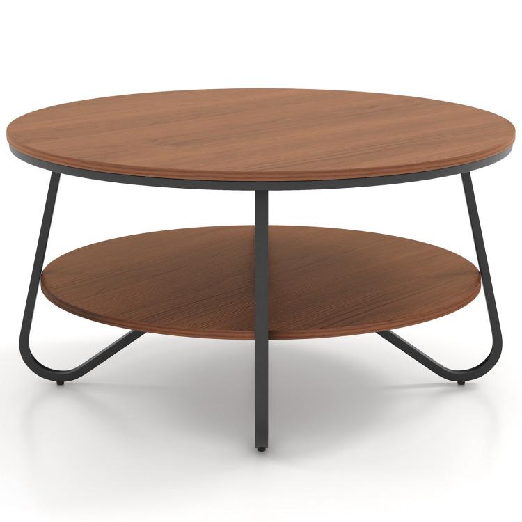 Coffee Tables |  33.5 Inch Round Coffee Table with Wood Grain Finish and Heavy-duty Metal Frame Walnut Coffee Tables Coffee Tables