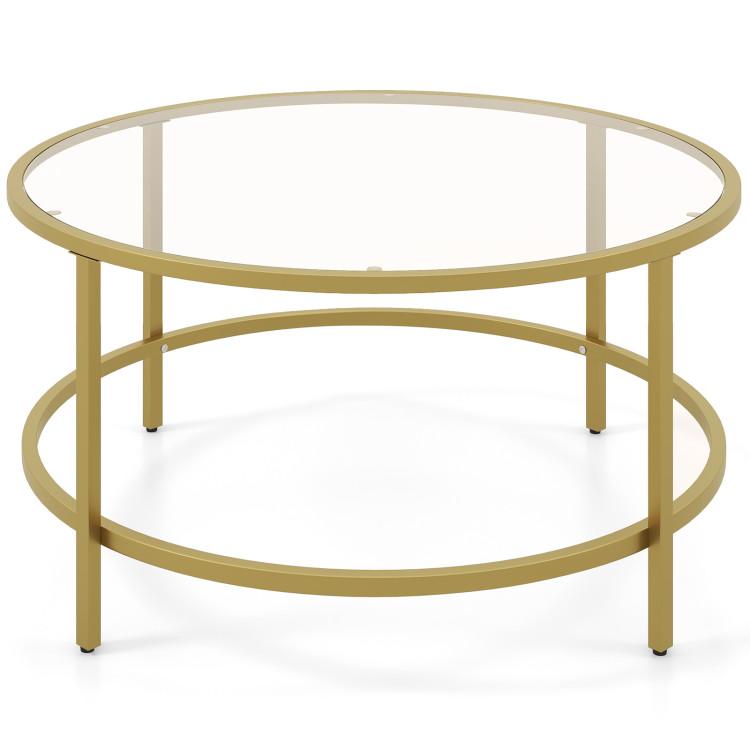 Coffee Tables |  35.5 Inch Round Coffee Table with Tempered Glass Tabletop Golden Coffee Tables Coffee Tables