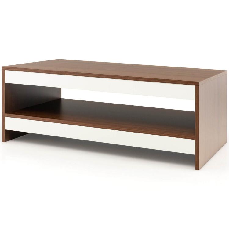 Coffee Tables |  37 Inch 2-Tier Rectangle Wooden Coffee Table with Storage Shelf Walnut Coffee Tables Coffee Tables