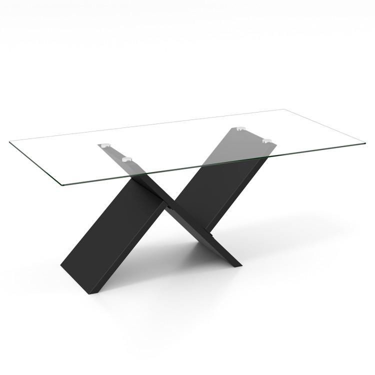 Coffee Tables |  47 Inch Rectangle Glass Coffee Table Modern Center Table with Tempered Glass Tabletop Black Coffee Tables Black