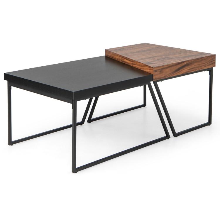 Coffee Tables |  Coffee Table Set of 2 with Powder Coated Metal Legs Black Coffee Tables Black