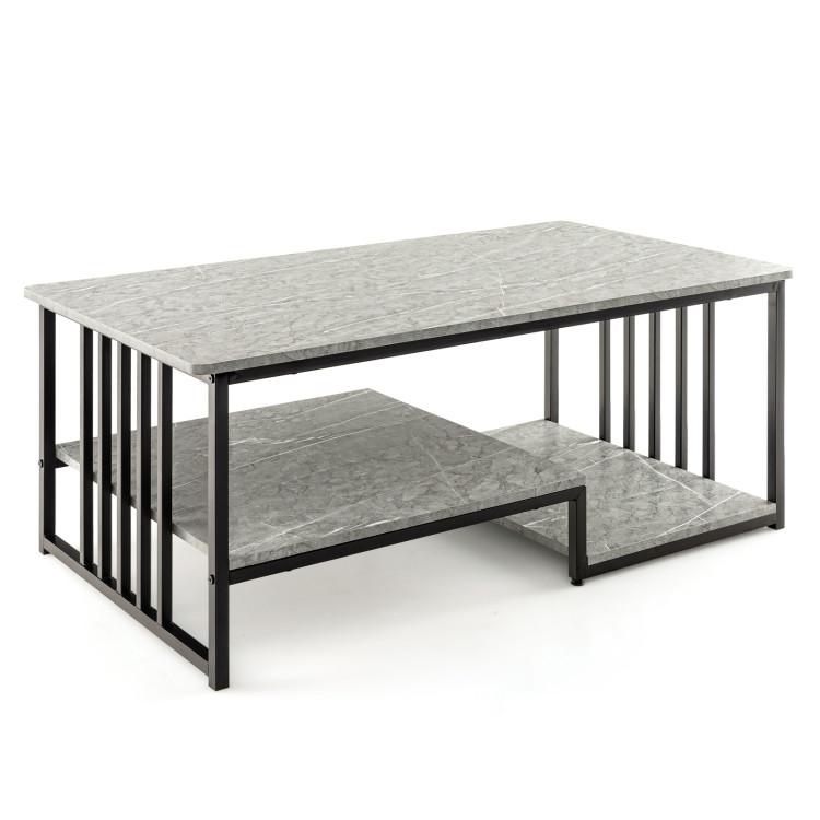 Coffee Tables |  Faux Marble Coffee Table with Open Storage Shelf Gray Coffee Tables Coffee Tables