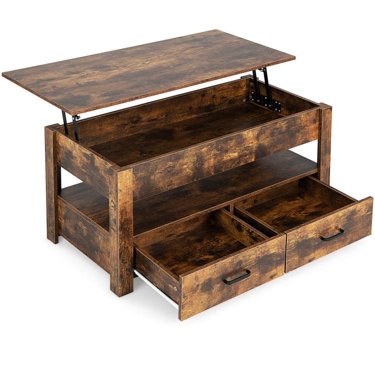 Coffee Tables |  Lift Top Coffee Table with 2 Storage Drawers and Hidden Compartment Rustic Brown Coffee Tables Coffee Tables