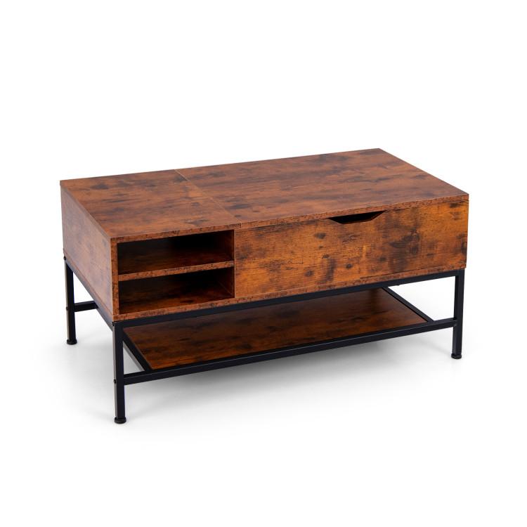 Coffee Tables |  Lift Top Coffee Table with Hidden Compartment and Removable Storage Shelf Rustic Brown Coffee Tables Coffee Tables