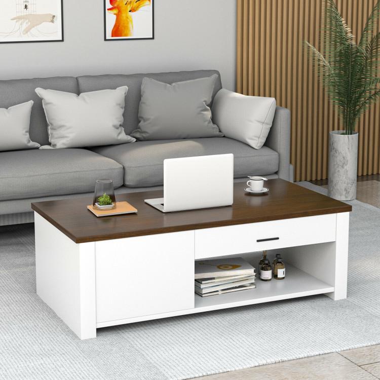 Coffee Tables |  Modern Coffee Table with Front Back Drawers and Compartments for Living Room Brown And White Coffee Tables Brown And White