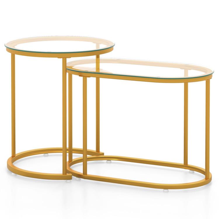 Coffee Tables |  Nesting Coffee Table Set of 2 with Tempered Glass Tabletop Golden Coffee Tables Coffee Tables