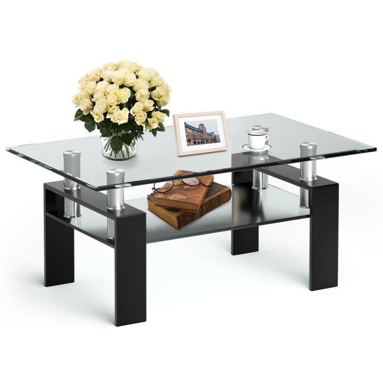 Coffee Tables |  Rectangle Glass Coffee Table with Metal Legs for Living Room Black Coffee Tables Black