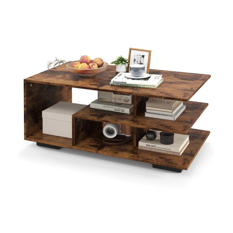 Coffee Tables |  Rectangular Coffee Table with L-shaped Middle Shelf Brown Coffee Tables Brown