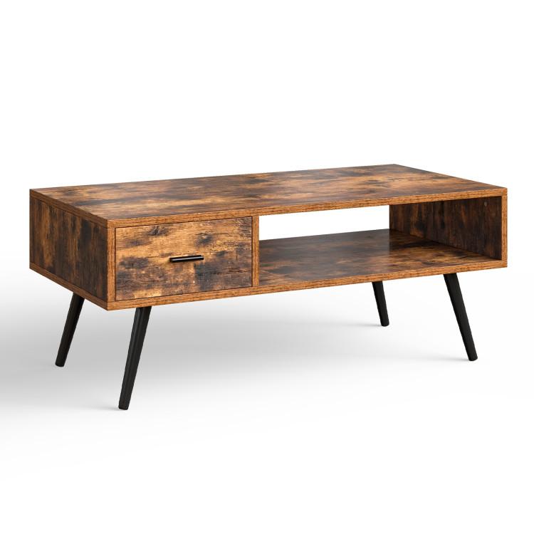 Coffee Tables |  Retro Rectangular Coffee Table with Drawer and Storage Shelf Rustic Brown Coffee Tables Coffee Tables