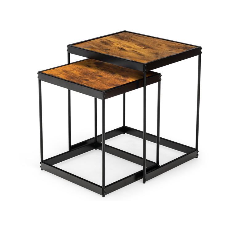 Coffee Tables |  Set of 2 Modern Nesting End Tables with Metal Legs for Living Room Rustic Brown Coffee Tables Coffee Tables