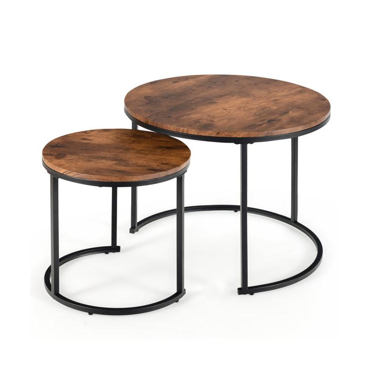 Coffee Tables |  Set of 2 Modern Round Stacking Nesting Coffee Tables Rustic Brown Coffee Tables Coffee Tables