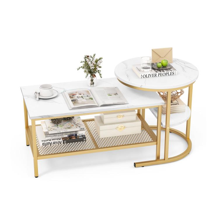 Coffee Tables |  Set of 2 Nesting Coffee Table with Extra Storage Shelf for Living Room Golden Coffee Tables Coffee Tables