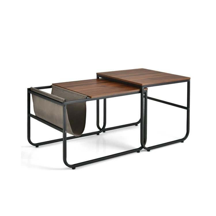 Coffee Tables |  Set of 2 Nesting Coffee Tables with Side Pocket for Living Room Bedroom Rustic Brown Coffee Tables Coffee Tables