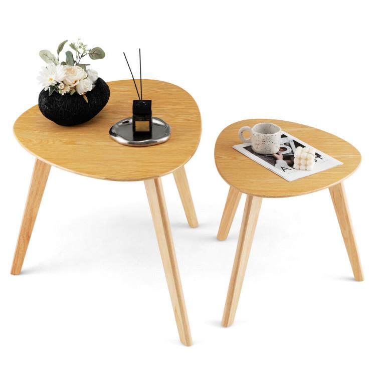 Coffee Tables |  Set of 2 Triangle Modern Coffee Table Rubber Wood for Living Room Natural Coffee Tables Coffee Tables