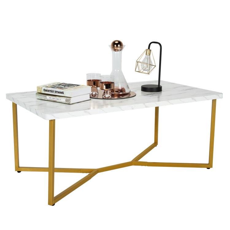 Coffee Tables |  White Faux Marble Coffee Table with Gold Finished Metal Frame White + Golden Coffee Tables Coffee Tables