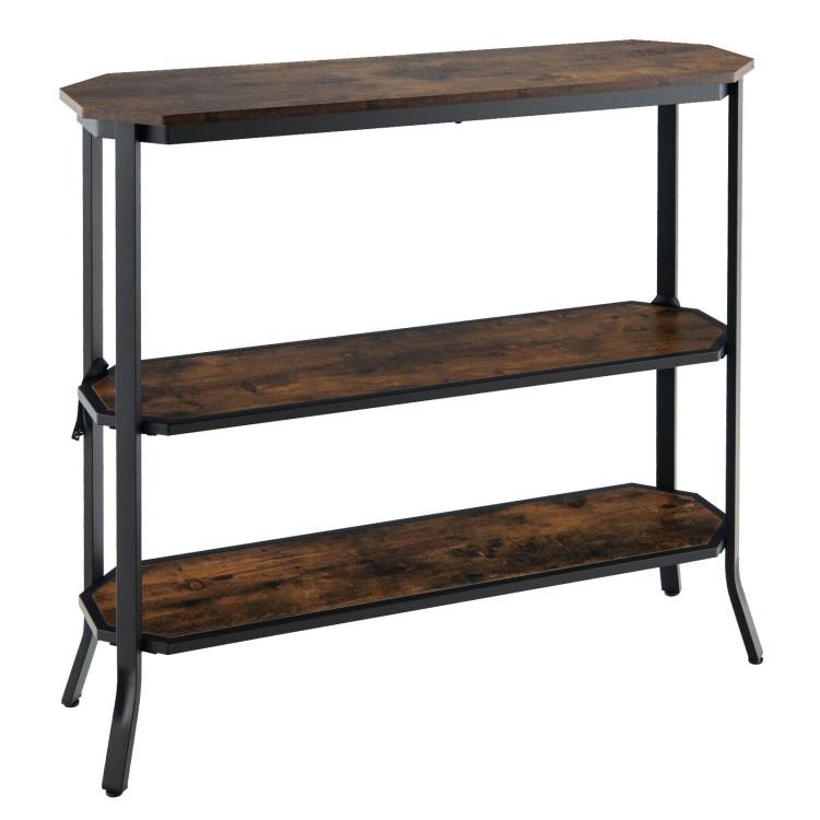 Console Tables |  3-Tier Industrial Console Table with Open Storage Shelves and Steel Frame Rustic Brown Console Tables Console Tables