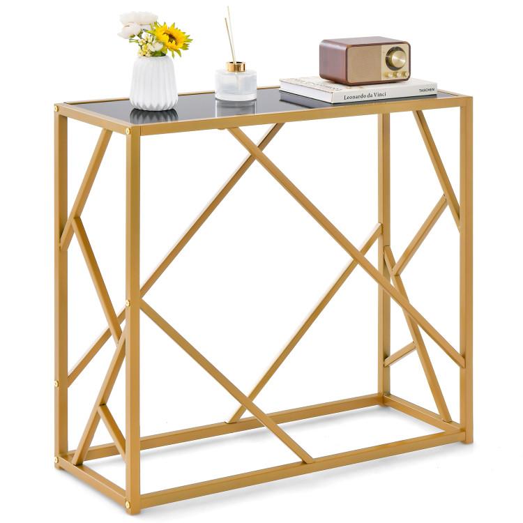 Console Tables |  31.5 Inch Golden Heavy-duty Metal Frame Entryway Table with Foot Pads Black Console Tables Black