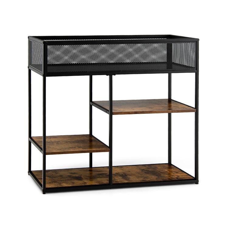 Console Tables |  4-Tier Industrial Console Table with Wire Basket and shelf Rustic Brown Console Tables Console Tables