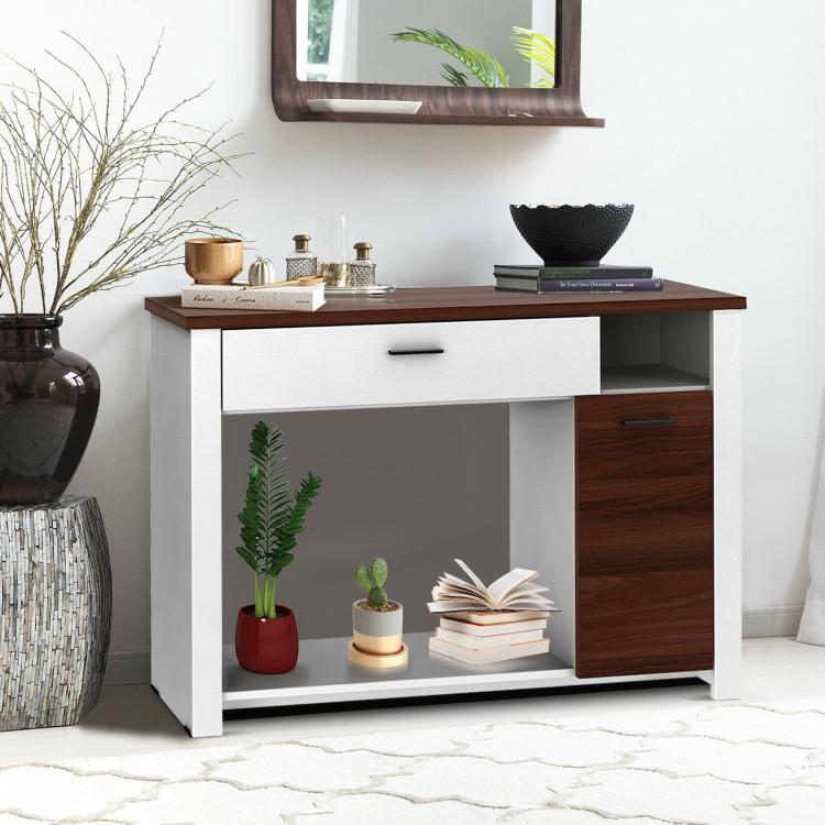 Console Tables |  48 Inch Console Table with Drawer and Cabinet White, Walnut Console Tables Console Tables