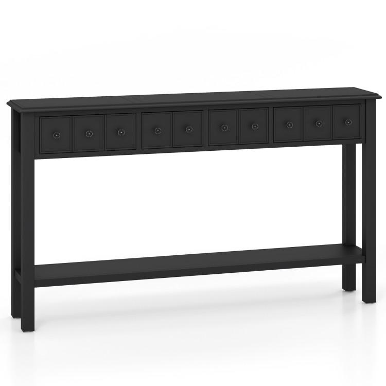 Console Tables |  60 Inch Long Sofa Table with 4 Drawers and Open Shelf for Living Room Black Console Tables Black